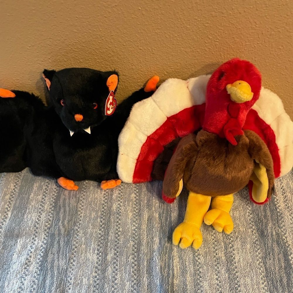 TY Vintage BIG Bat and Turkey Plush Set